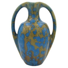 French Pierrefonds Art Pottery Vase with Blue Crystalline Glaze
