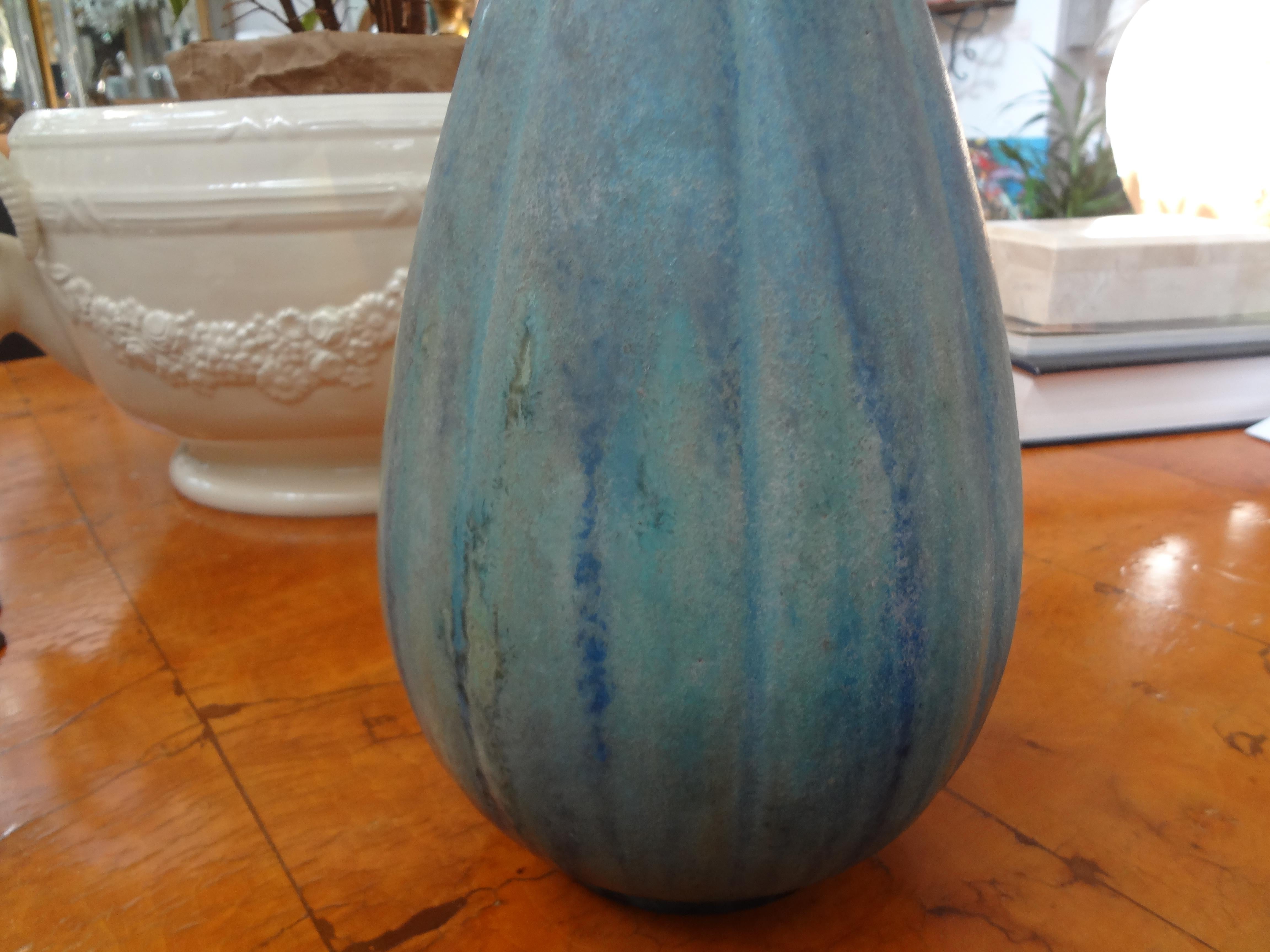 French Pierrefonds Glazed Pottery Vase, circa 1920 In Good Condition In Houston, TX