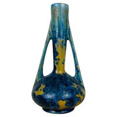 French Pierrefonds vase with blue Crystalline Glaze, Art Nouveau stoneware