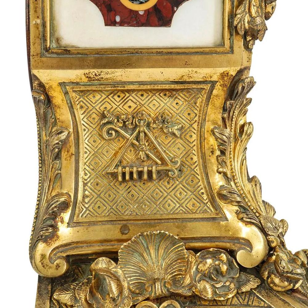 French Pietra Dura and Ormolu Bronze Mantel Clock 8