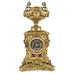 French Pietra Dura and Ormolu Bronze Mantel Clock