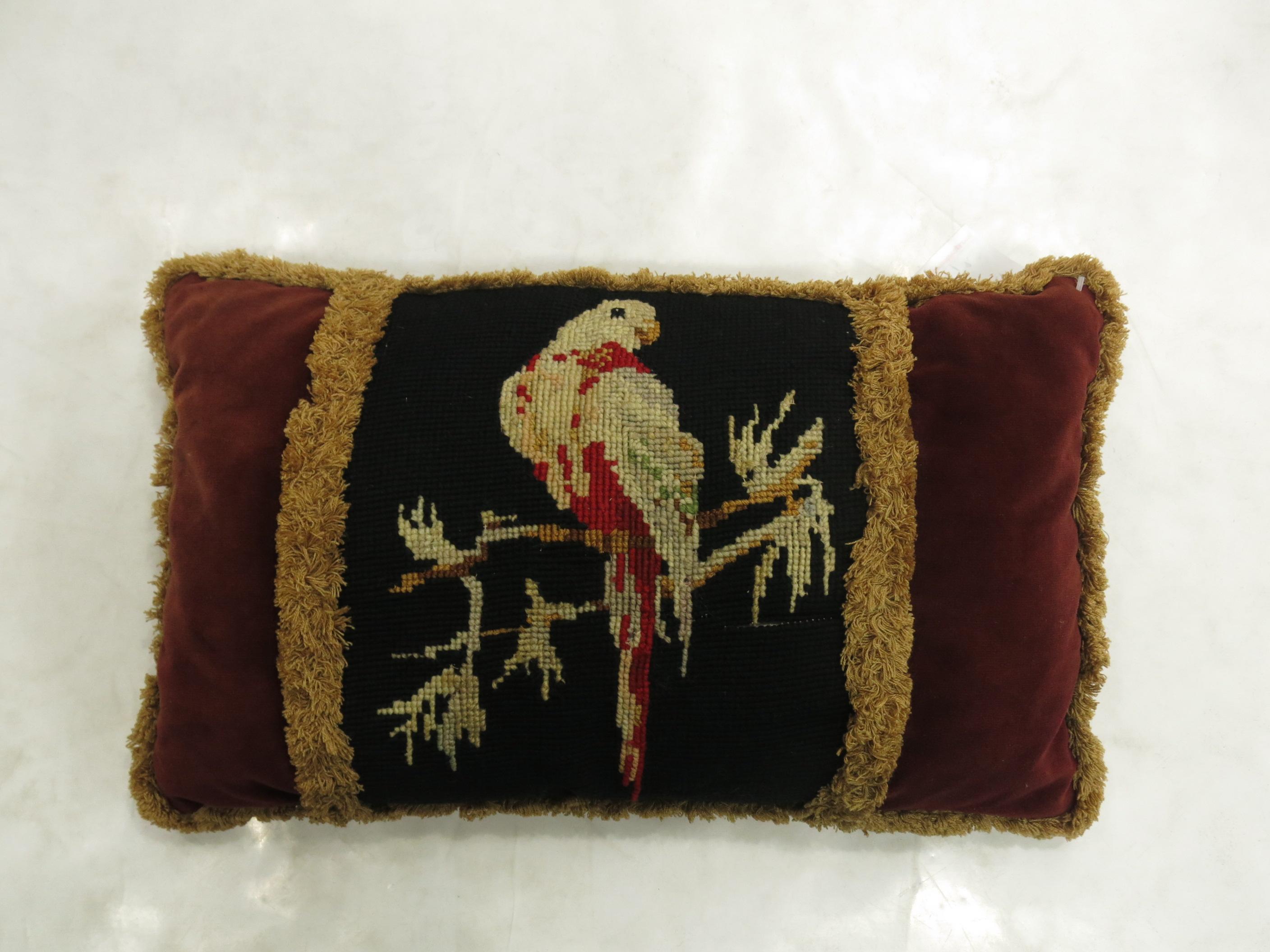 Aubusson French Pigeon Needlepoint Velvet Tassel Pillow For Sale
