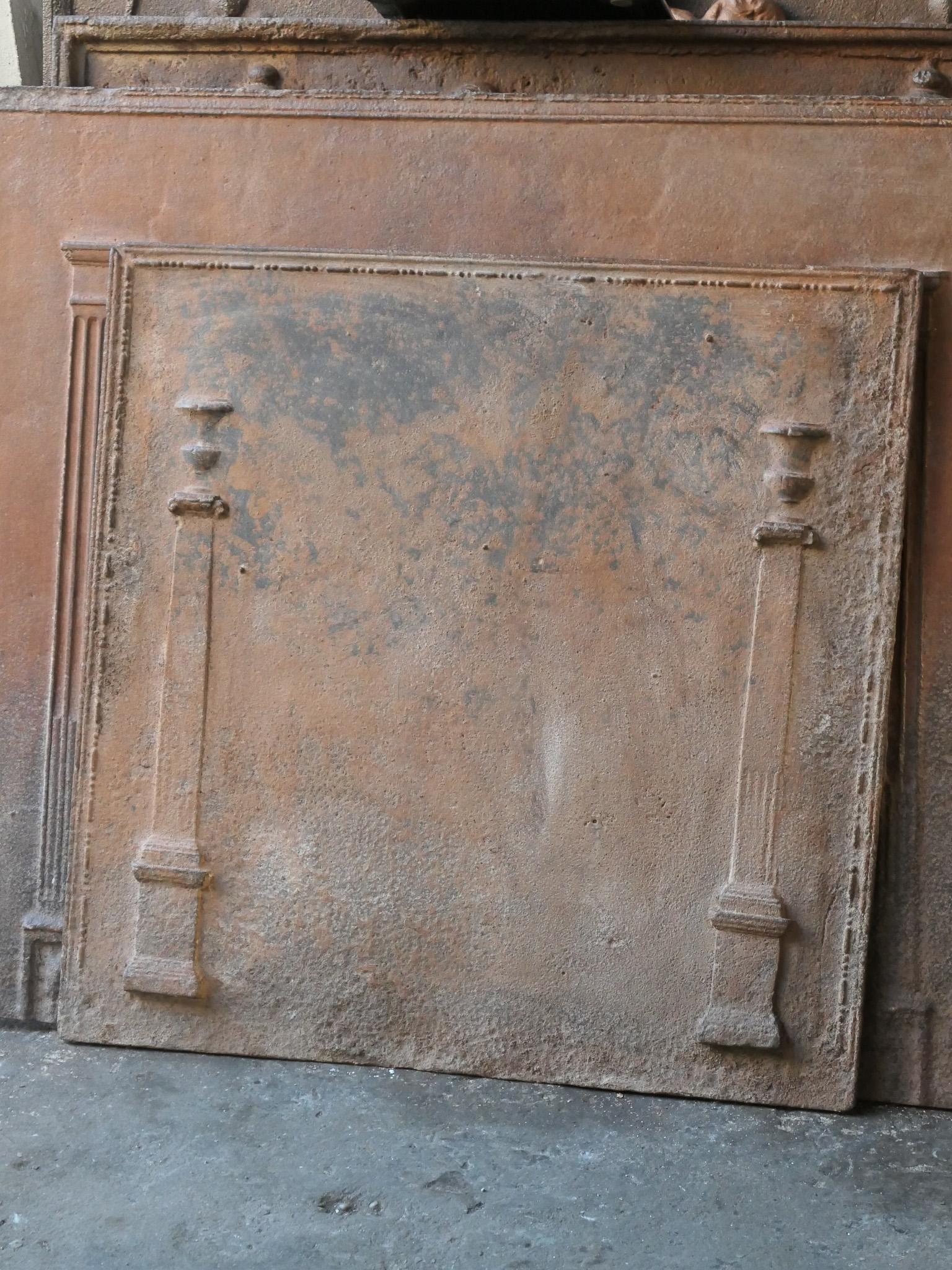 Neoclassical Antique French 'Pillars of Freedom' Fireback / Backsplash, 18th-19th Century For Sale
