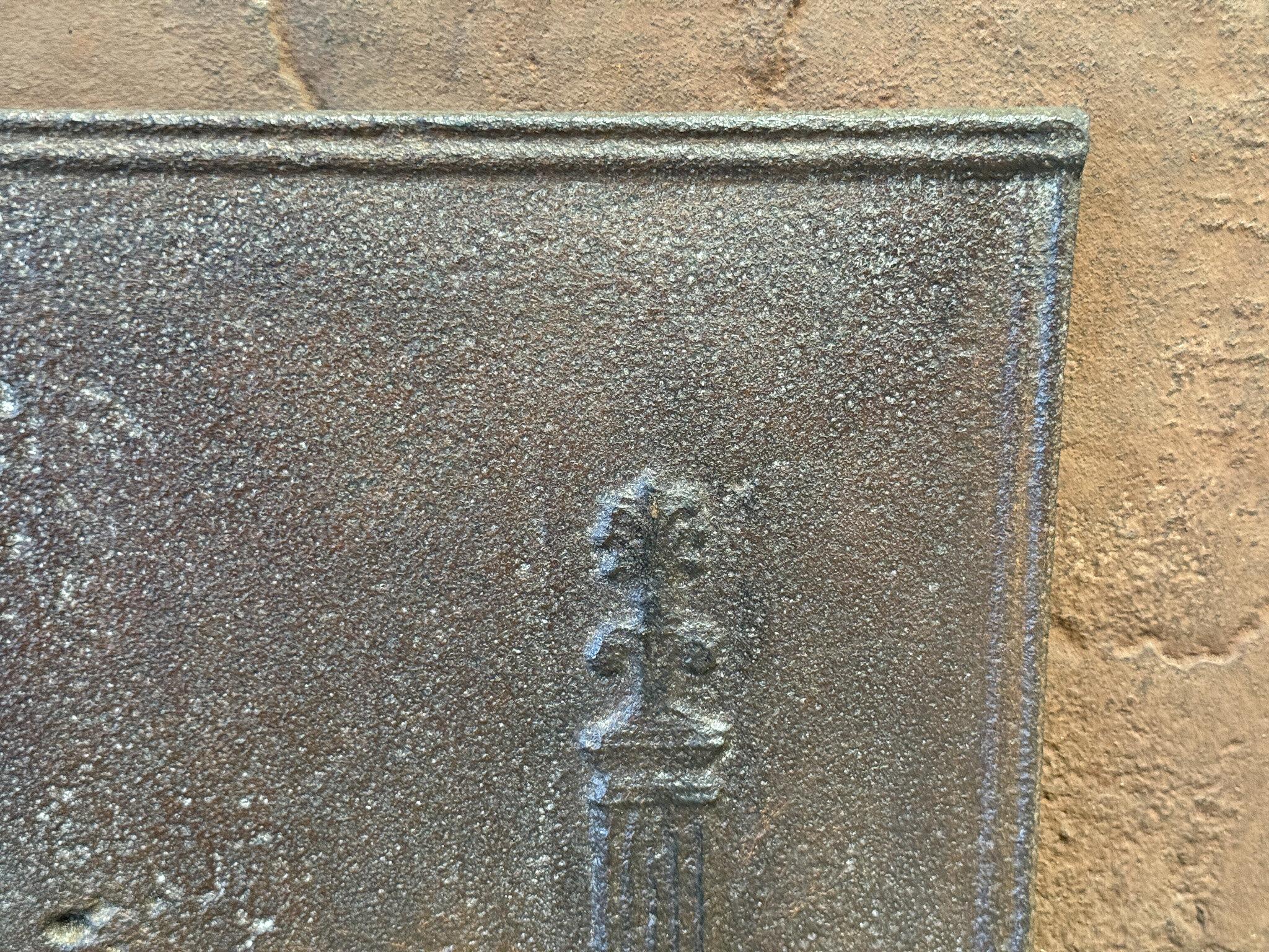 Iron French 'Pillars of Freedom' Fireback / Backsplash, 18th - 19th C, Neoclassical P For Sale