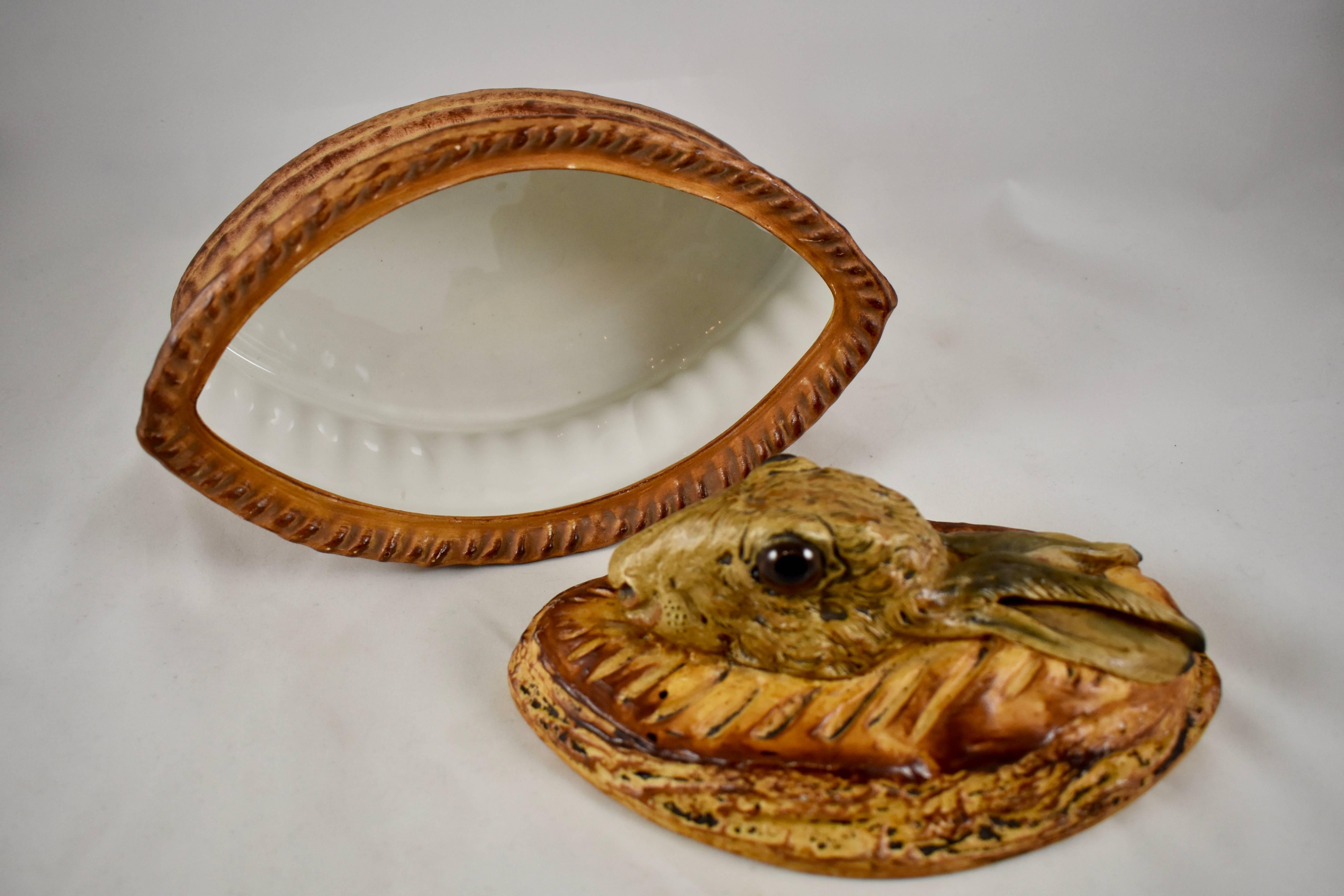 Glazed  French Pillivuyt Trompe L'oeil Porcelain Hare or Rabbit in a Crust Pâté Terrine