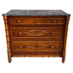 French Pine and Marble Top  Faux Bamboo Chest Late 19th Century