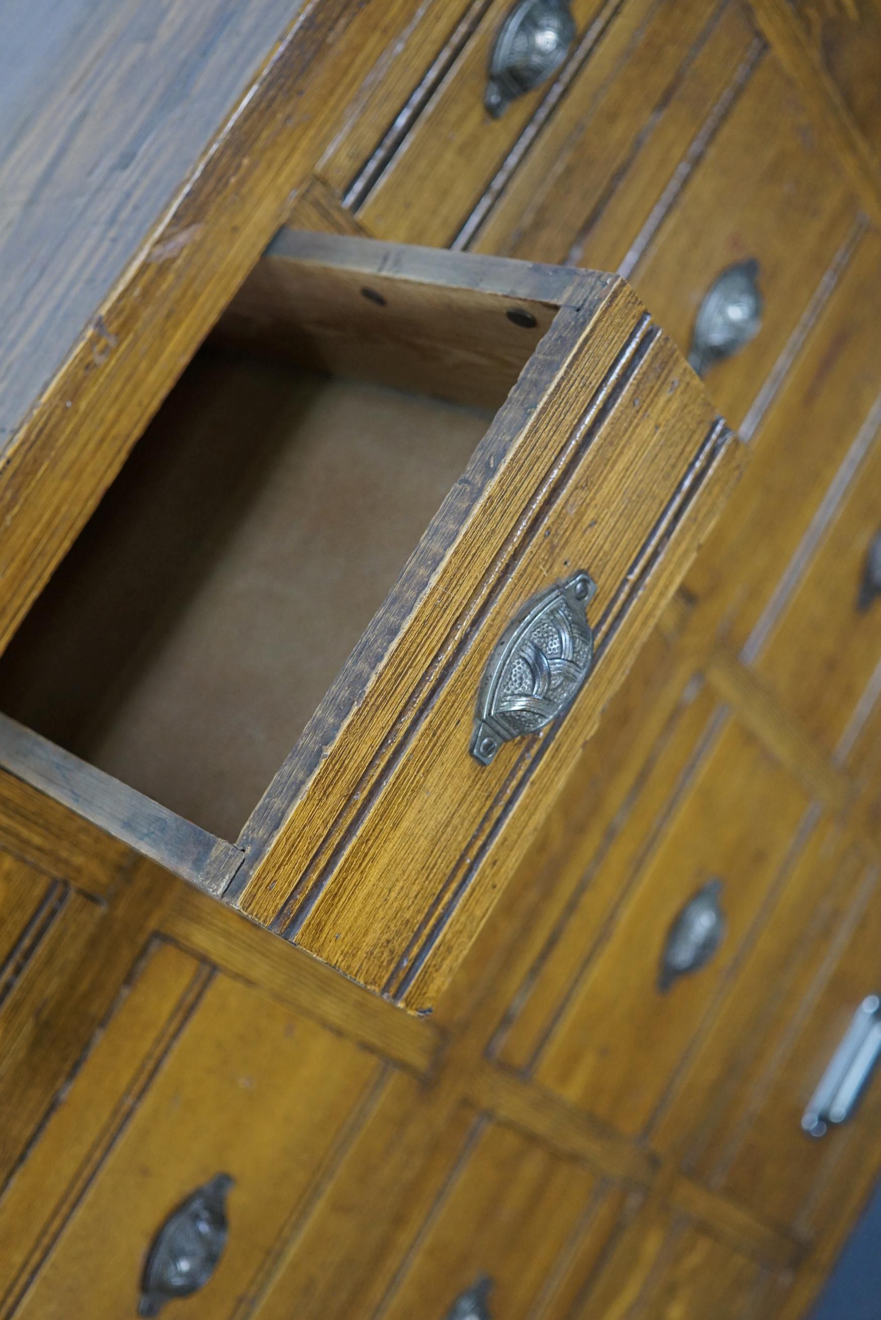 French Pine Apothecary Cabinet in Faux Oak Paint 13