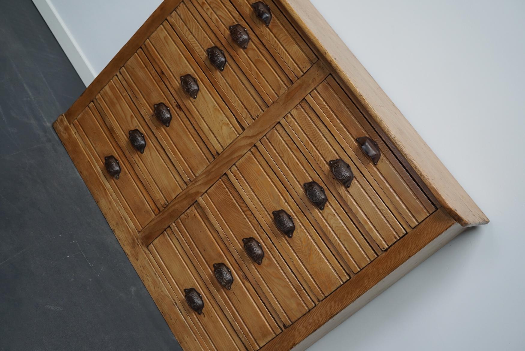 Industrial French Pine Apothecary Cabinet or Bank of Drawers, Early 20th Century