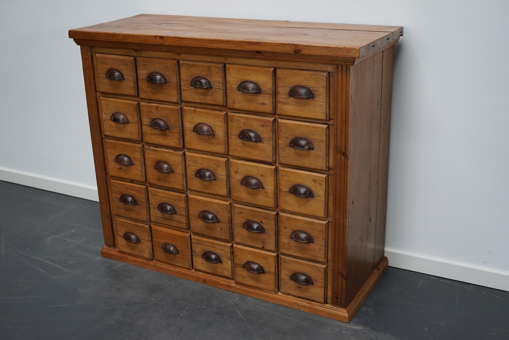 Industrial French Pine Apothecary Cabinet or Bank of Drawers, Mid 20th Century