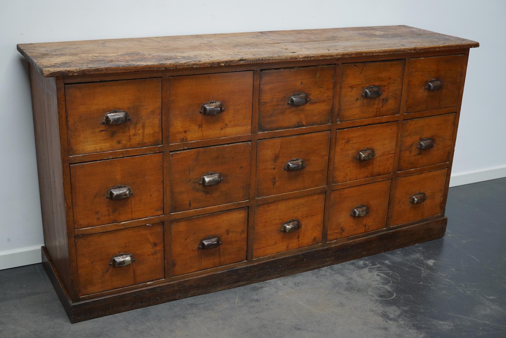 Industrial French Pine Apothecary Workshop Cabinet / Sideboard, circa 1950s