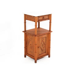French Pine Art Nouveau Faux Bamboo Nightstand or Bedside Table, 1900s