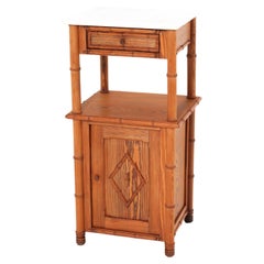 Antique French Pine Art Nouveau Faux Bamboo Nightstand or Bedside Table, 1900s