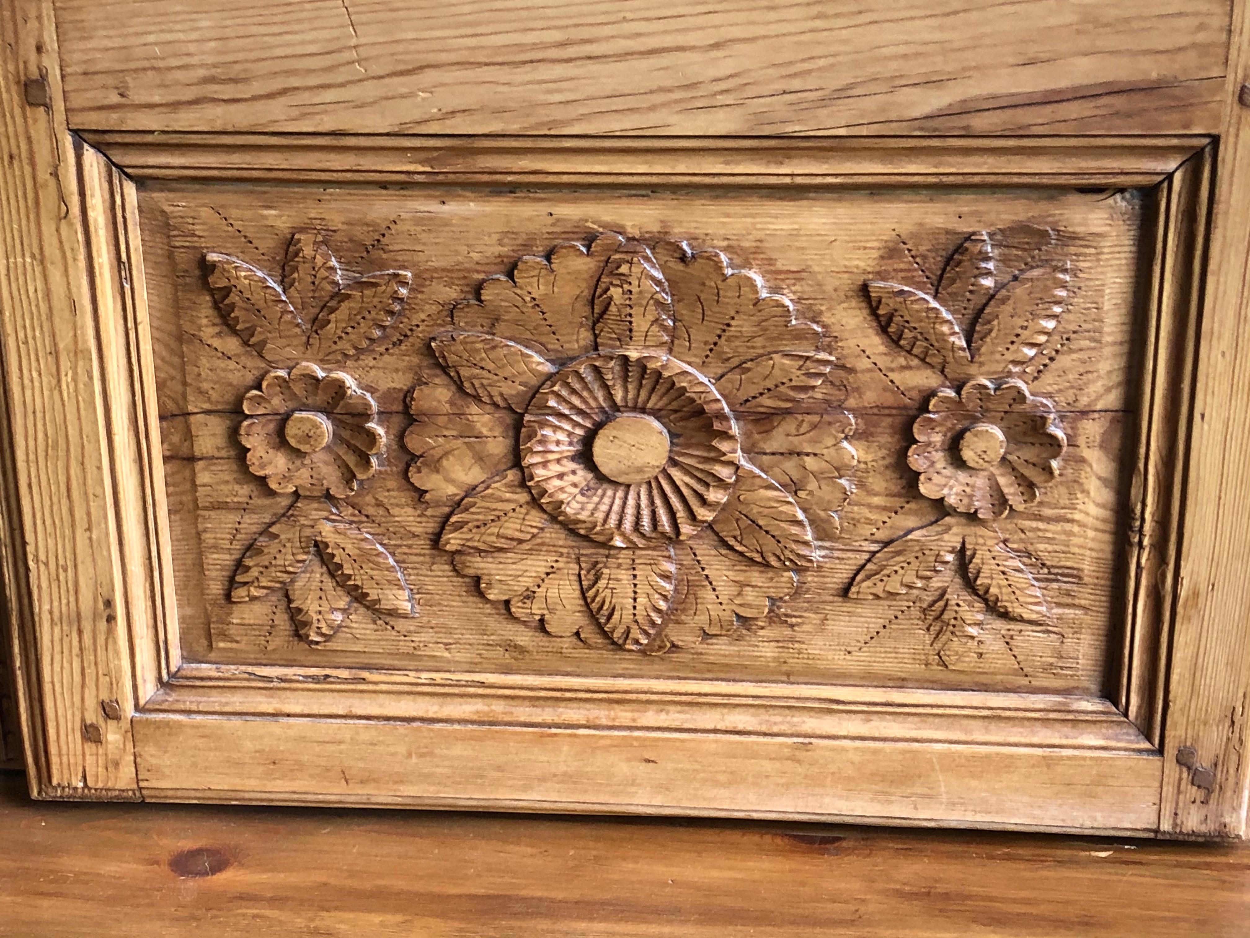 Hand-Carved French Pine Buffet a Deux Corps, C. 1800 For Sale