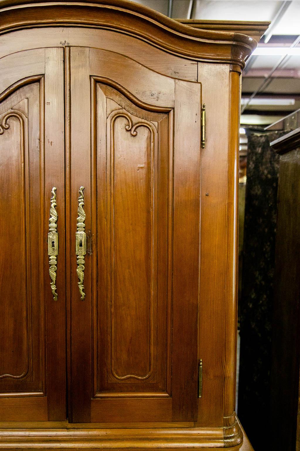 Brass French Pine Buffet Deux Corps For Sale