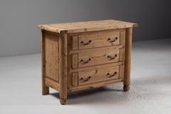French Pine Commode with Turned Legs and Forged Handles