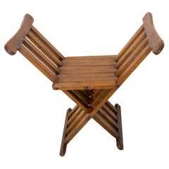 French Pine Curule or Dagobert Foldable Armchair, French, circa 1960