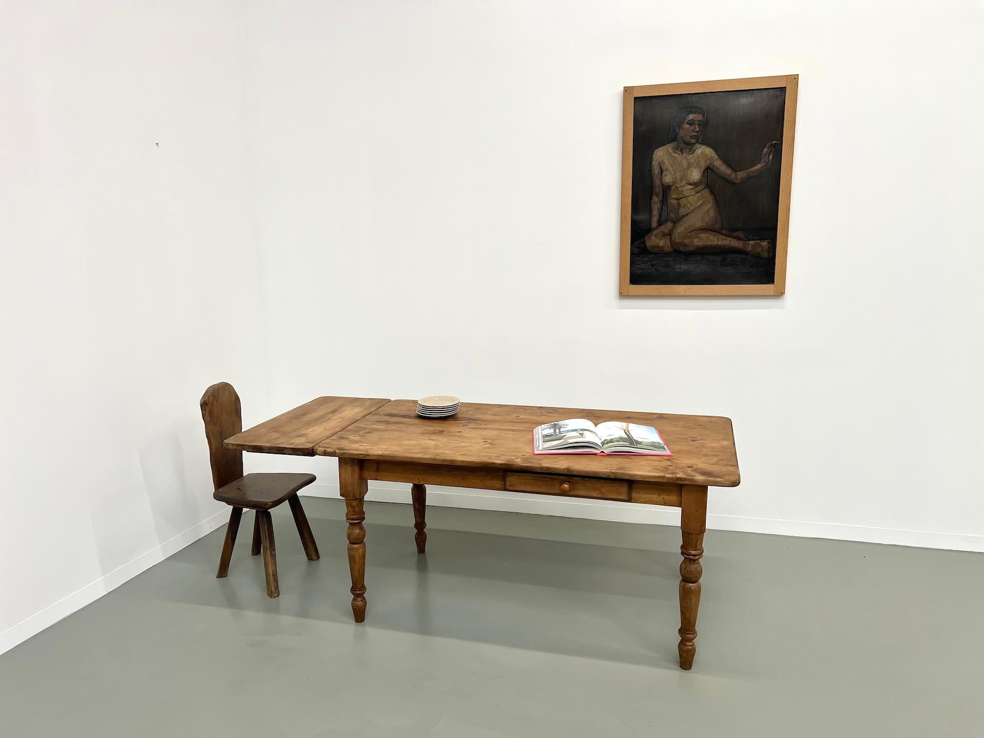 French pine farm table from the 70s with its extension For Sale 10