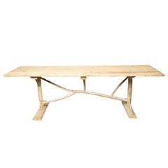 French Pine Farm Table with Twig Trestle Base from the Mid 20th Century