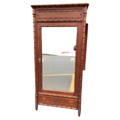 French Pine Faux Bamboo Armoire with Lovely Front Mirror