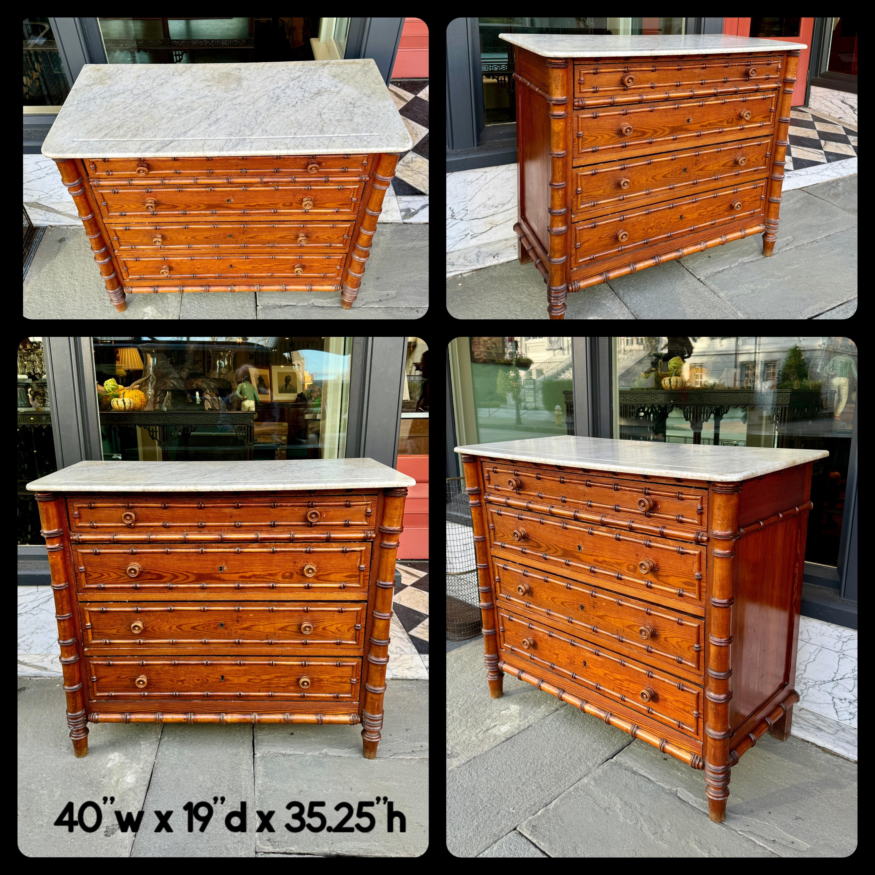 French pine faux bamboo chest with marble top 1