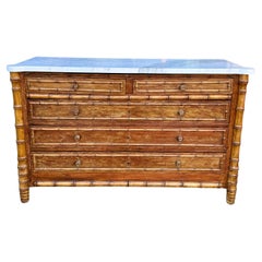 French pine faux bamboo chest with marble top