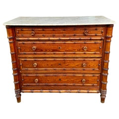 French pine faux bamboo chest with marble top