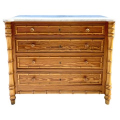 French Pine Faux Bamboo Chest with White Stone Top Early 20th Century