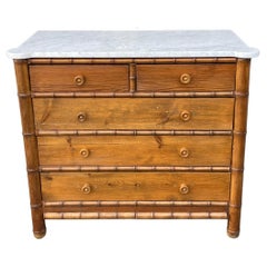 French Pine Faux Bamboo Marble Top Chest, 20th Century