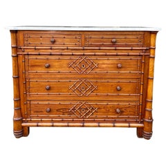 French pine faux bamboo marble top chest
