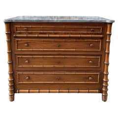 French Pine Faux Bamboo Marble Top Chest with Gray Stone Top