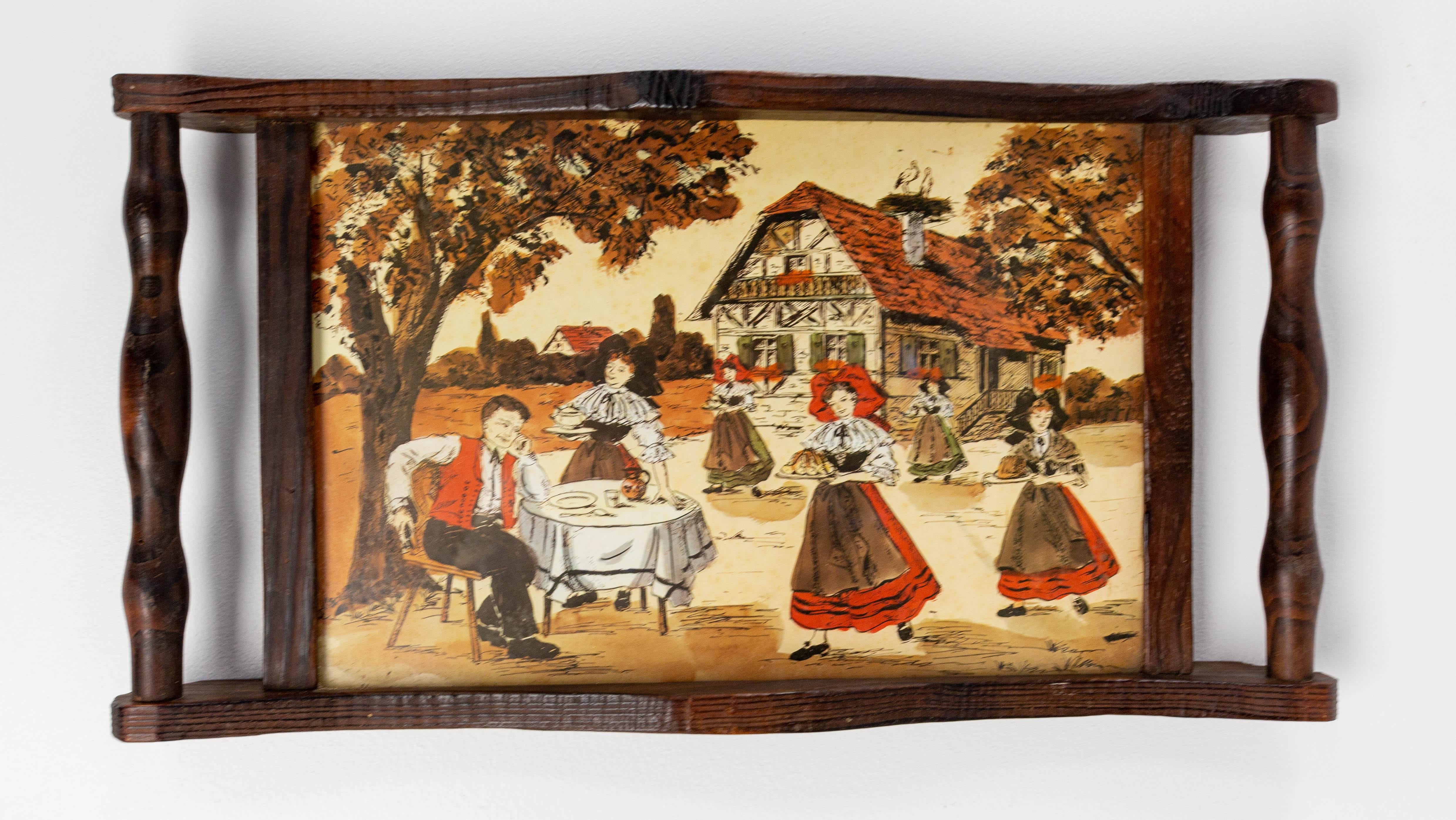 French Provincial French Pine & Glass Tray or Wall Decoration from Alsace, circa 1940 For Sale