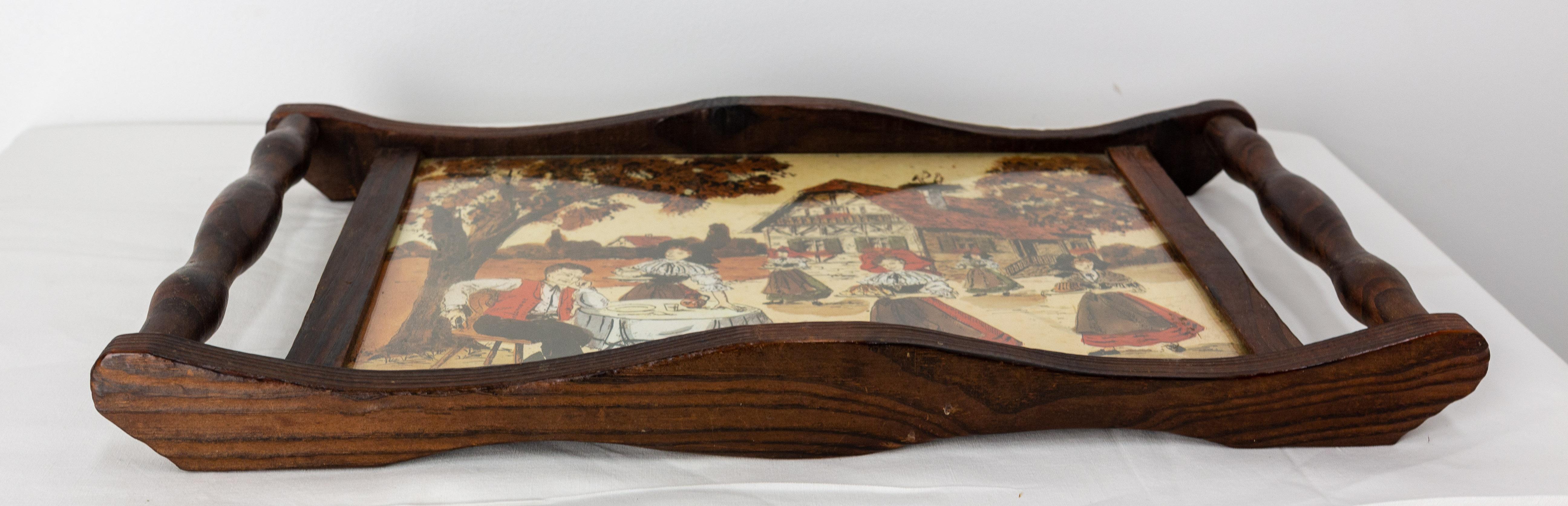 Mid-20th Century French Pine & Glass Tray or Wall Decoration from Alsace, circa 1940 For Sale