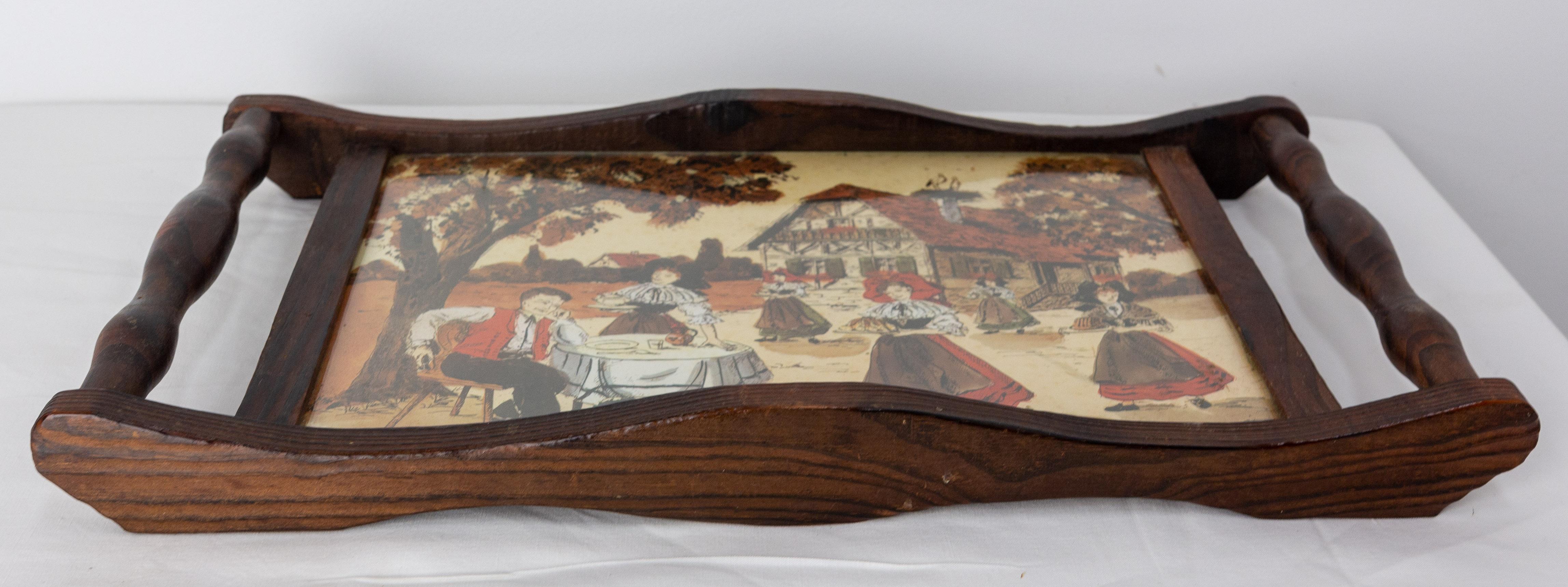 French Pine & Glass Tray or Wall Decoration from Alsace, circa 1940 For Sale 1