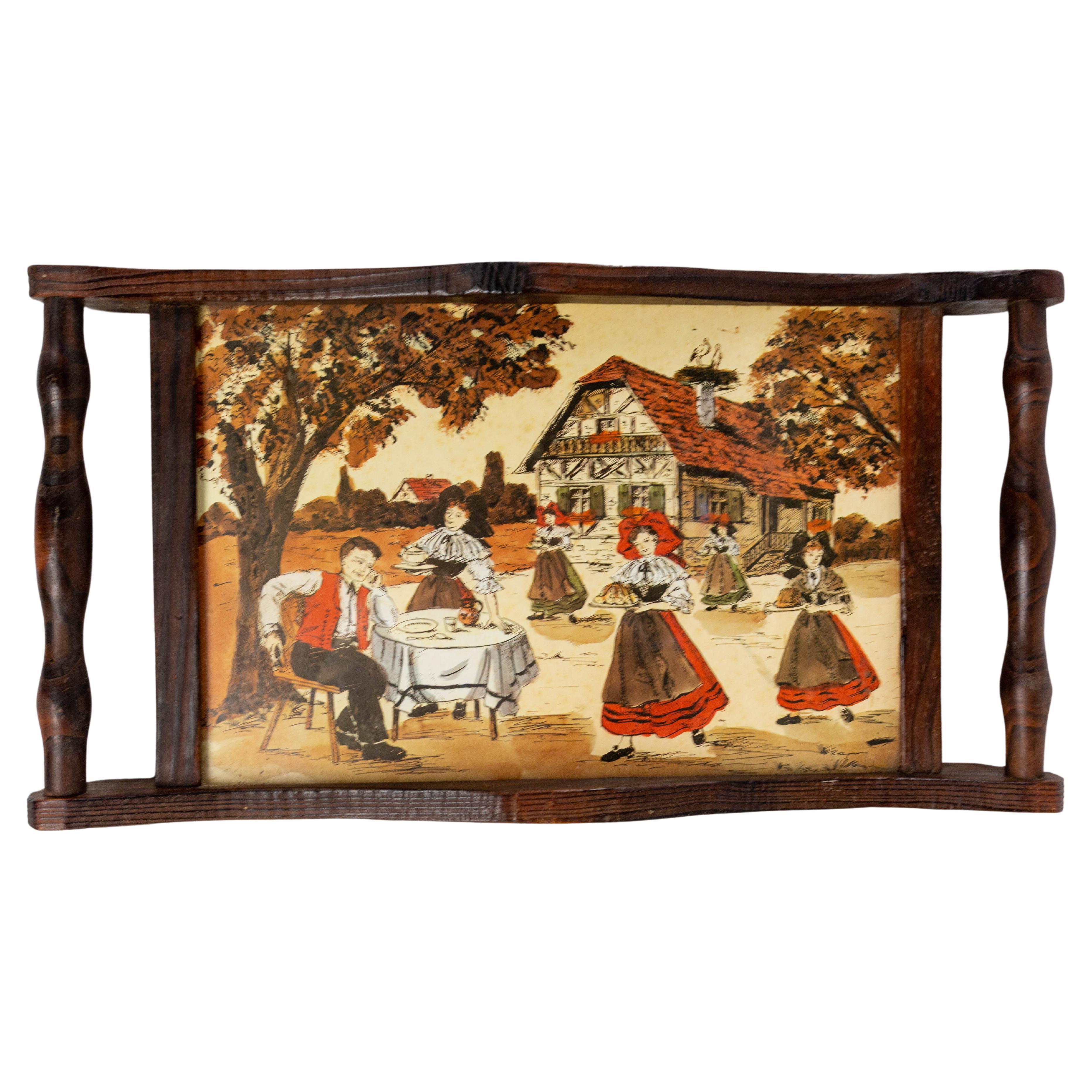 French Pine & Glass Tray or Wall Decoration from Alsace, circa 1940 For Sale