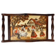 French Pine & Glass Tray or Wall Decoration from Alsace, circa 1940