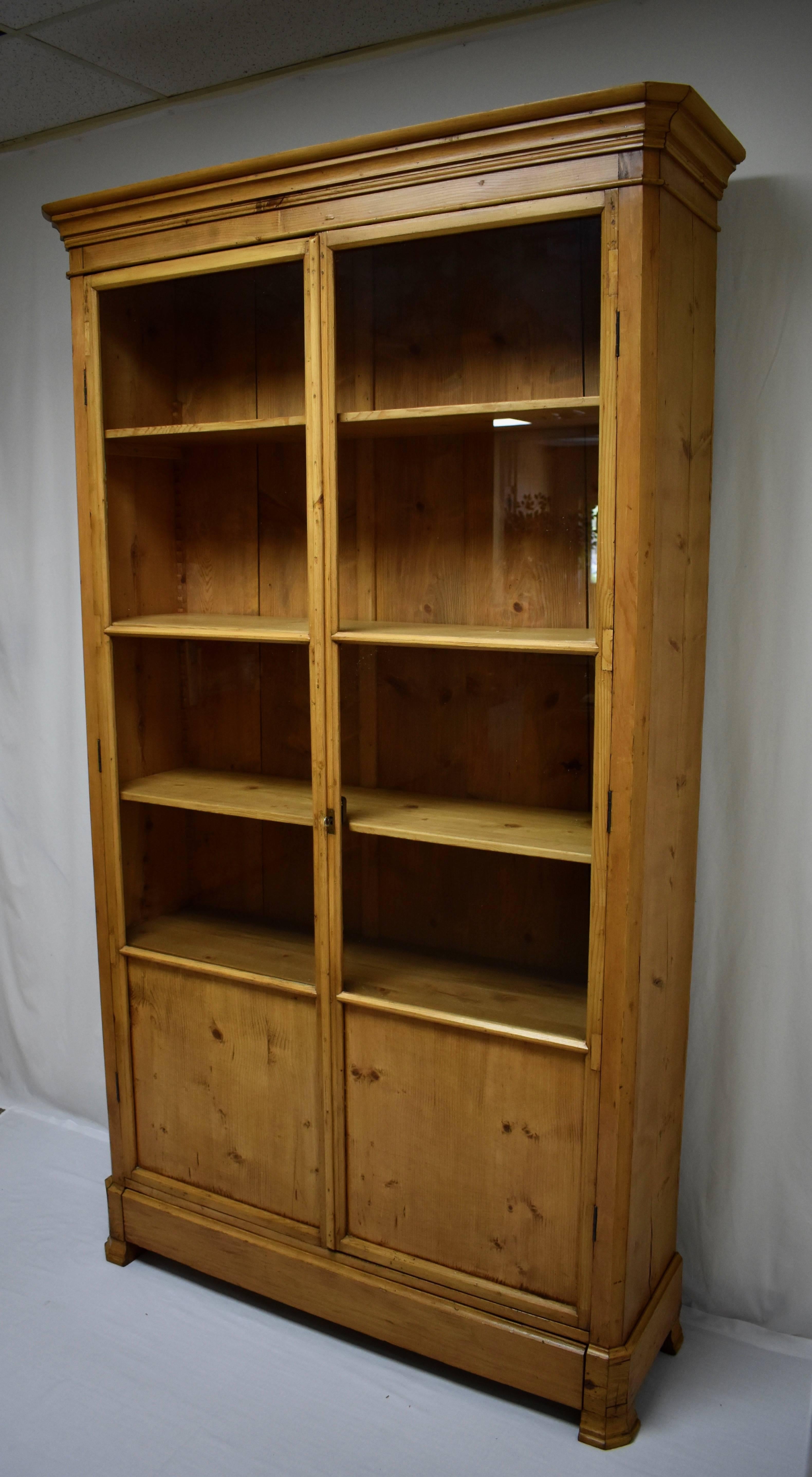 Polished French Pine Glazed Bookcase