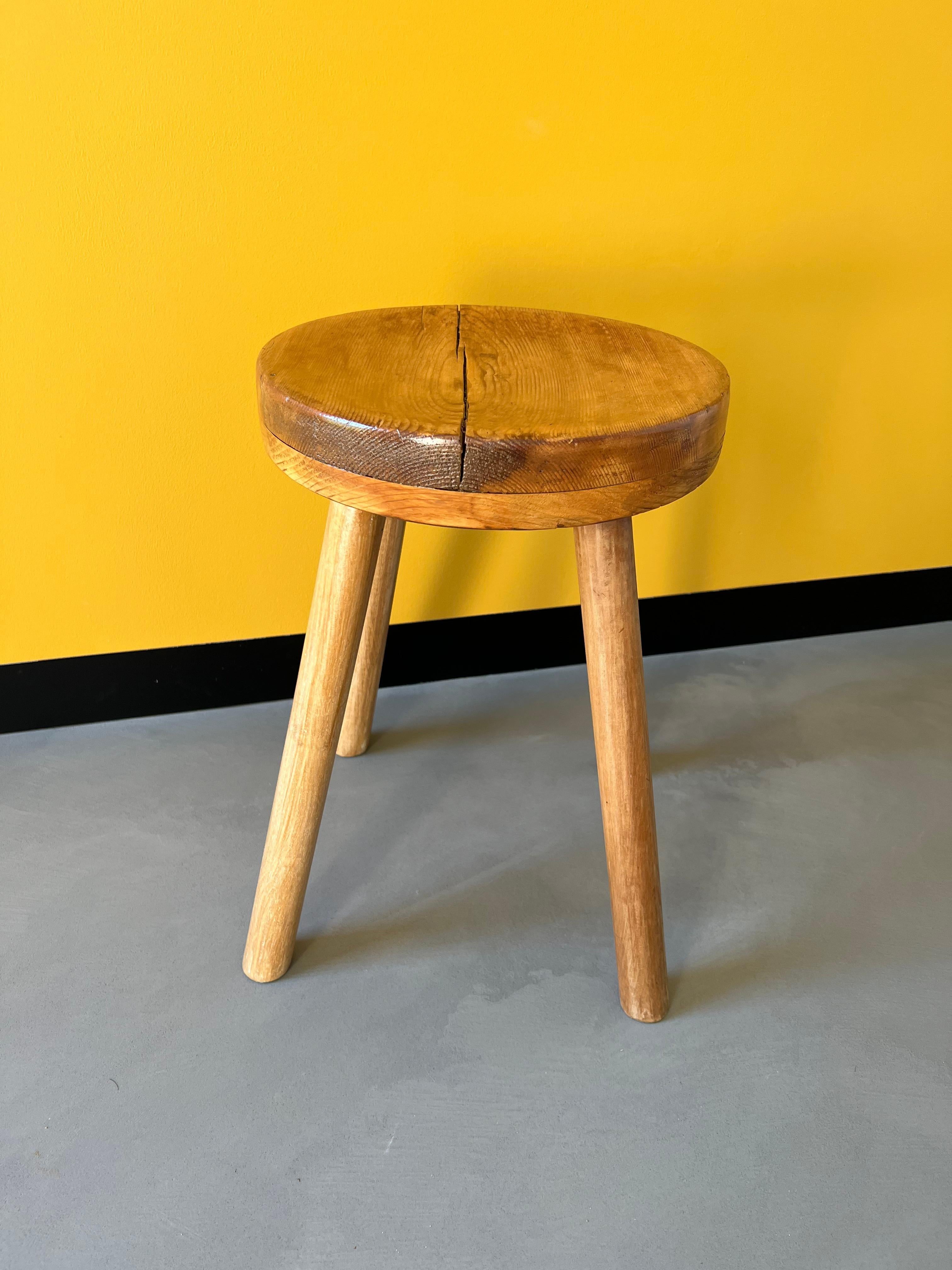 Mid-Century Modern French pine mid-century stool, 1950's For Sale