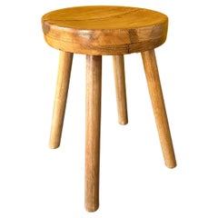 Retro French pine mid-century stool, 1950's