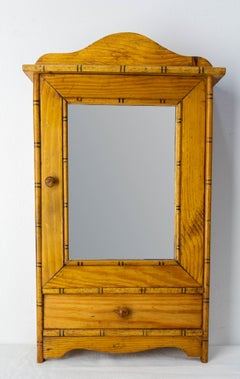 French Pine & Mirror Doll Wardrobe Bamboo Imitation Children Toy, circa 1900