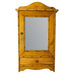 Antique French Pine & Mirror Doll Wardrobe Bamboo Imitation Children Toy, circa 1900