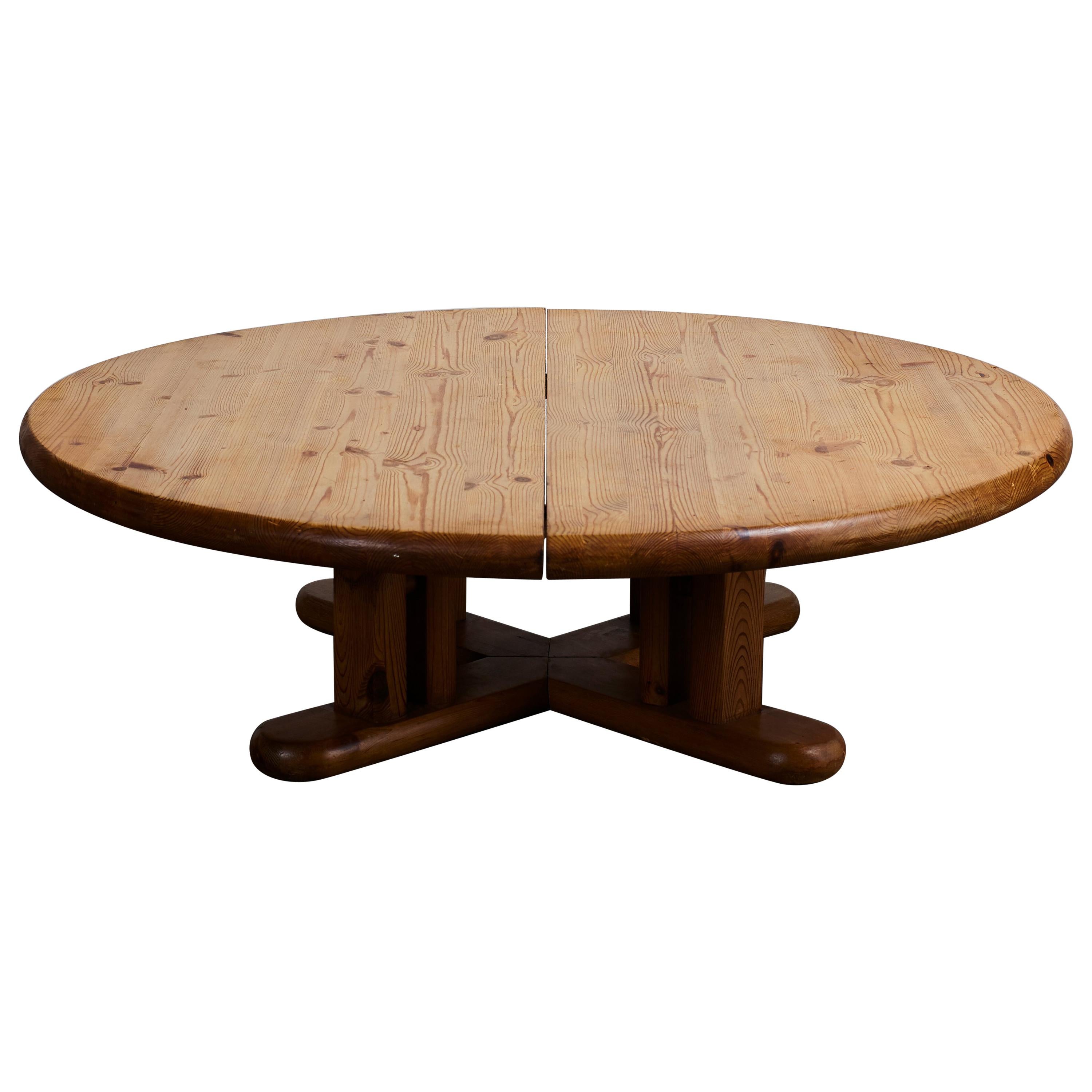 French Pine Round Coffee Table with Cross Leg Base