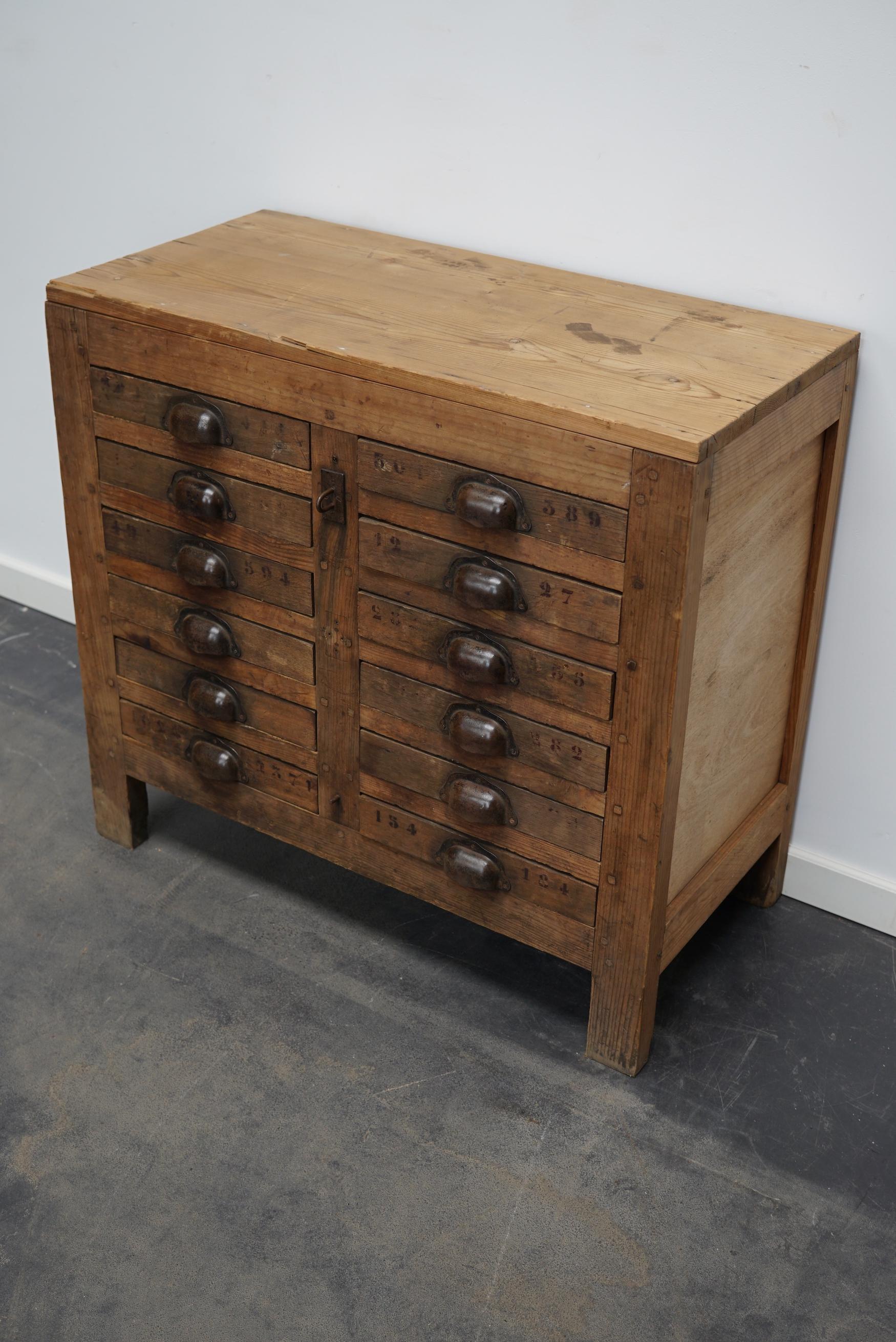 French Pine Rustic Apothecary Workshop Cabinet, circa 1950s 7