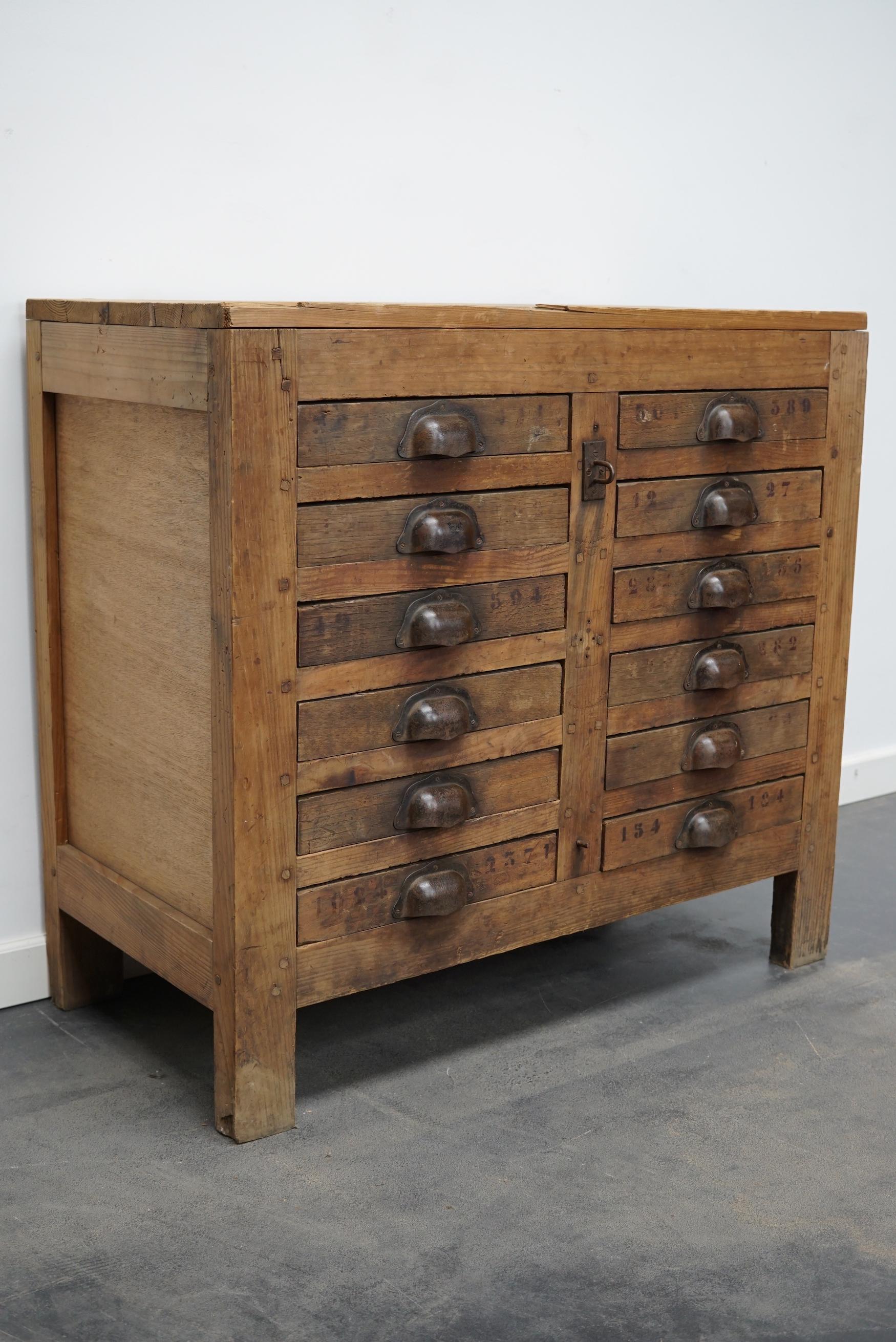 Mid-20th Century French Pine Rustic Apothecary Workshop Cabinet, circa 1950s