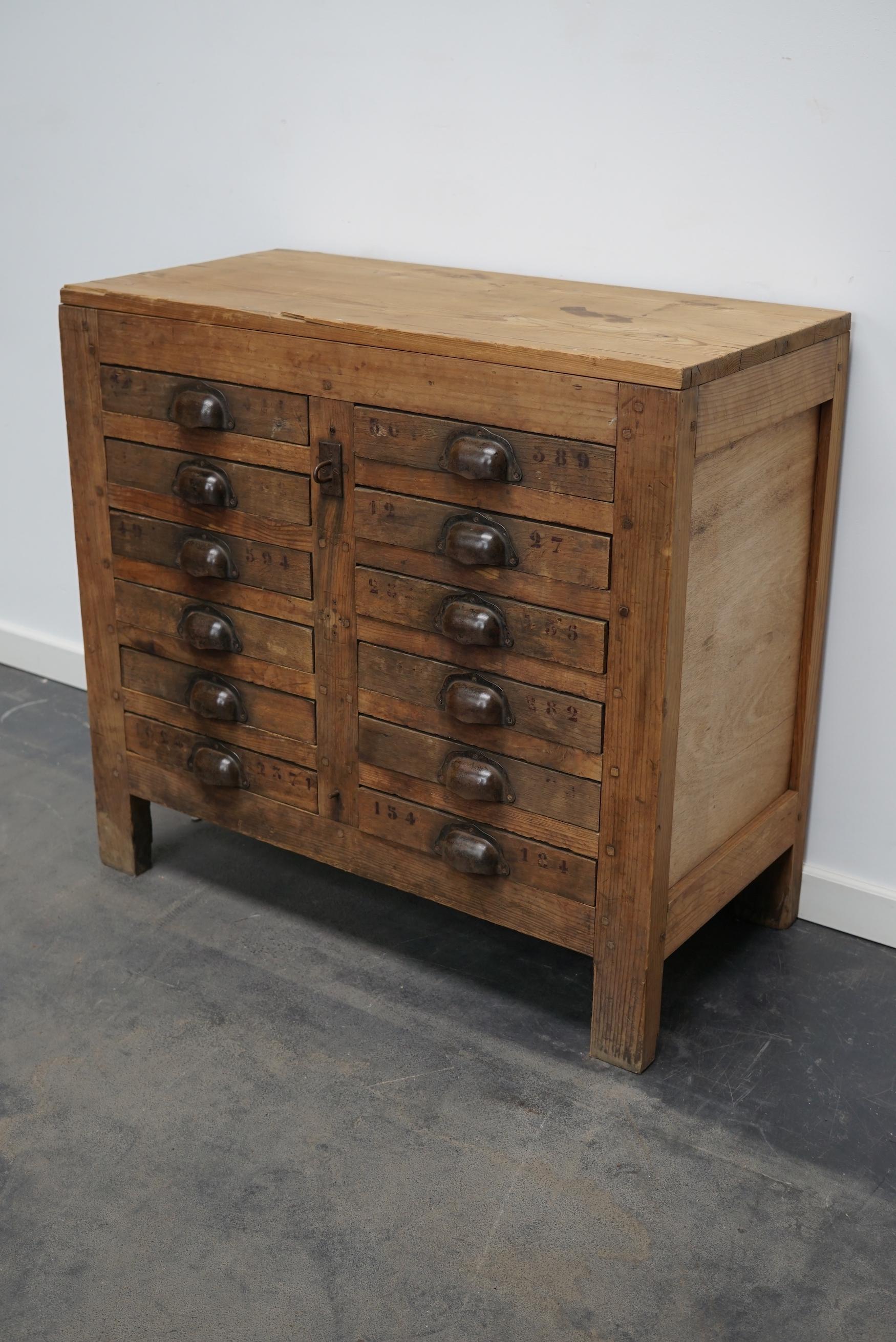 French Pine Rustic Apothecary Workshop Cabinet, circa 1950s 4