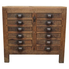 French Pine Rustic Apothecary Workshop Cabinet, circa 1950s