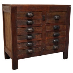 French Pine Rustic Apothecary Workshop Cabinet, circa 1950s