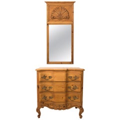 French Pinewood Chest of Drawers with Mirror