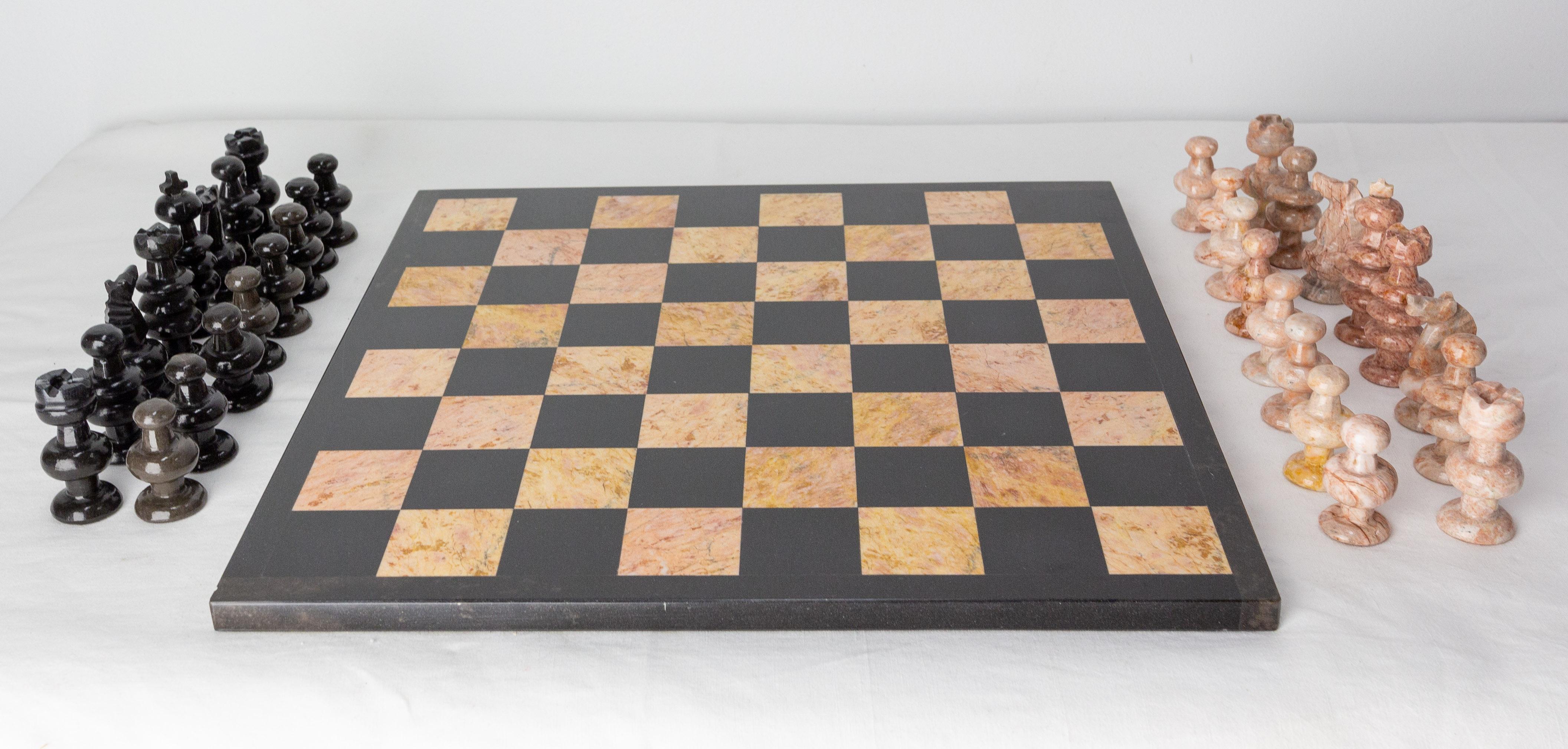 Late 20th Century French Pink and Black Marble Chess, circa 1980