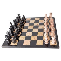 French Pink and Black Marble Chess, circa 1980