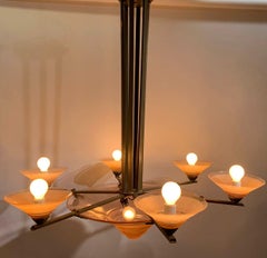 Art-Déco-Kronleuchter in Rosa von H.Petitot, um 1935